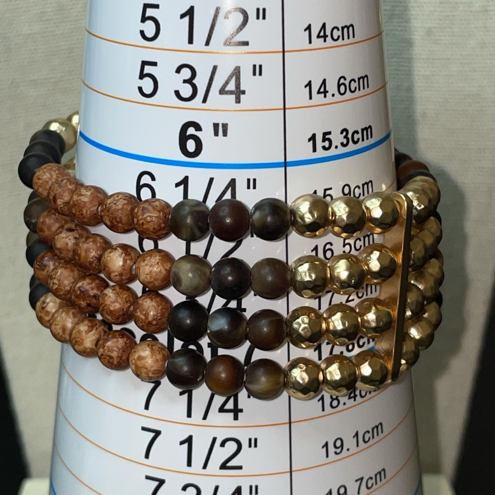 NWT J.Jill natural tone and gold tone beads stretch bracelet - Picture 4 of 4